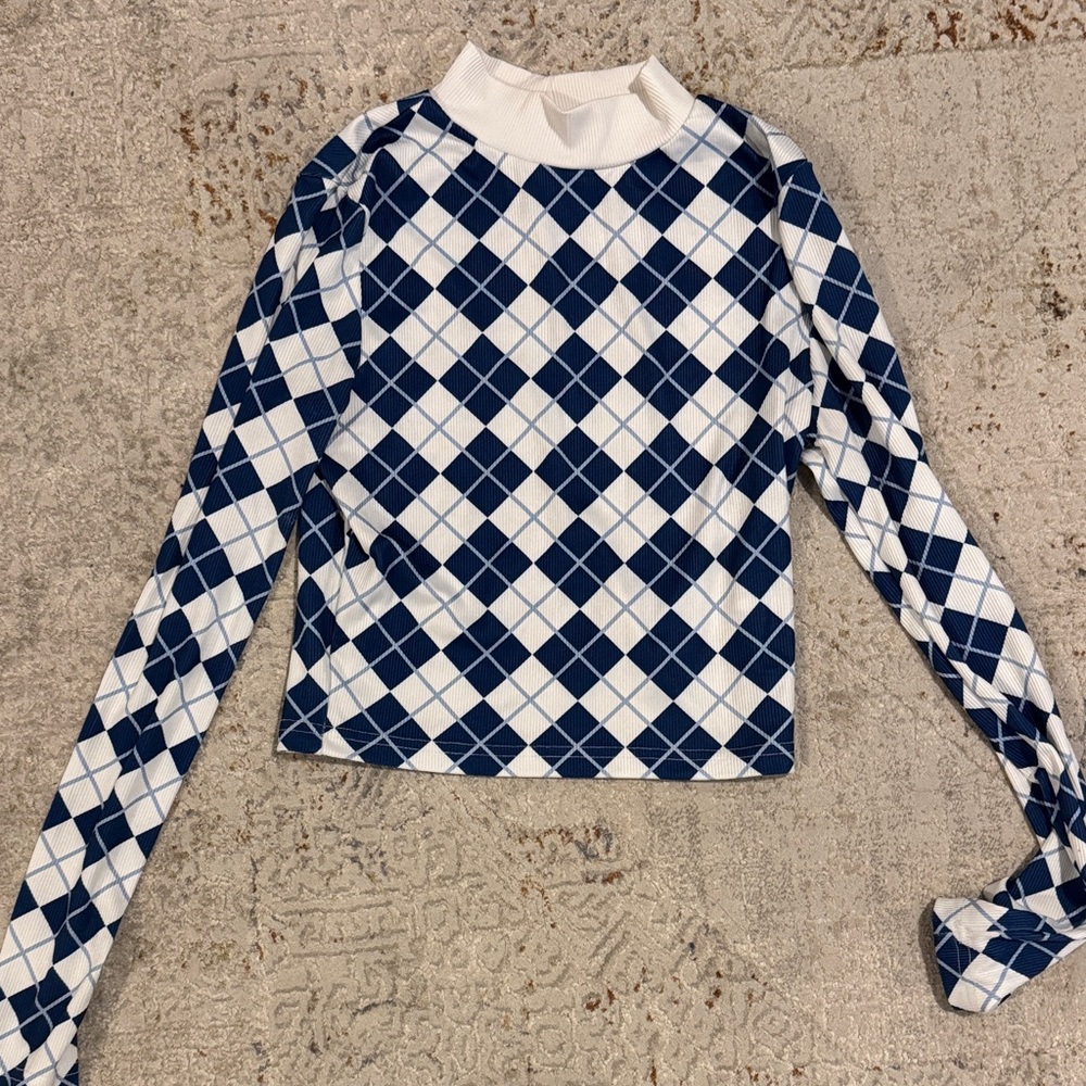 SHEIN Blue and White Striped Collar Top